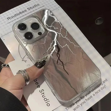 Qfdian Cool Black and White Lightning Phone Case for IPhone 16 11 12 13 14 15 Pro Max XR XS X 7 8 Plus SE 22 Chiffon Texture Back Cover